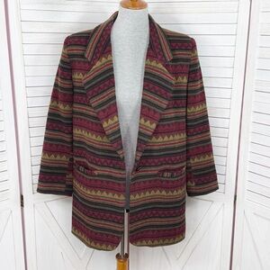 Vintage Braetan Southwestern‎ Print Wool Blend Blazer Jacket Red Multi Small